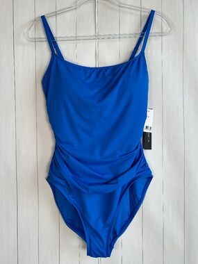 La Blanca size 12 Island Goddess one piece swimsuit Lapis blue padded adjustable